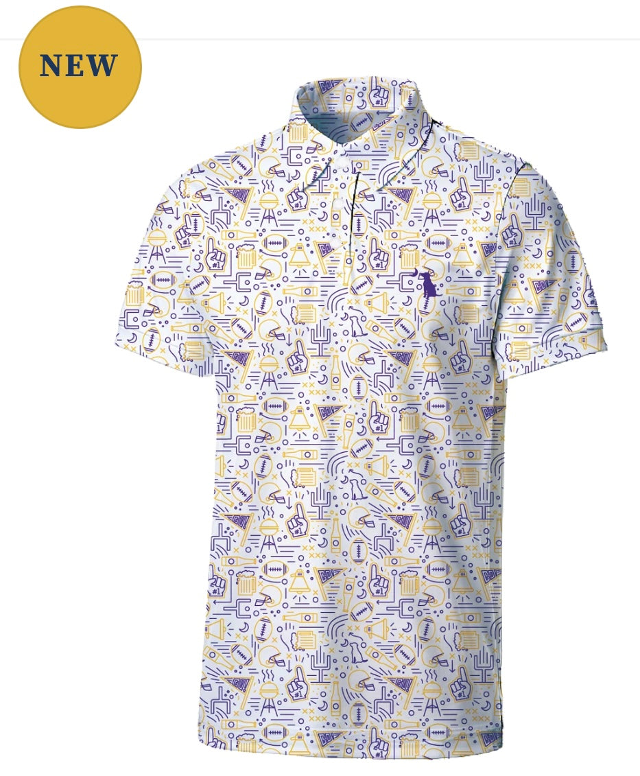Local Boy Dirty Myrtle Polo - Collegiate Game Day - Yellow/Purple