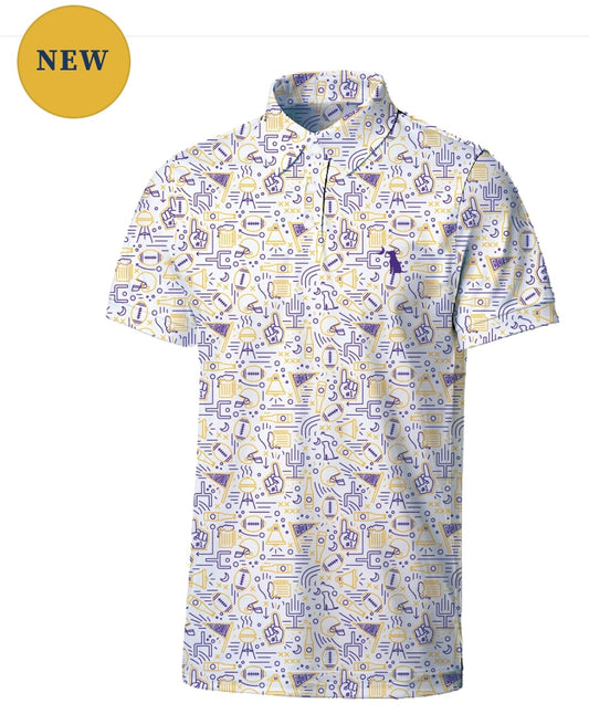 Local Boy Dirty Myrtle Polo - Collegiate Game Day - Yellow/Purple