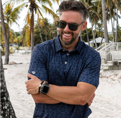 BURLEBO Navy Stars & Stripes Performance Polo