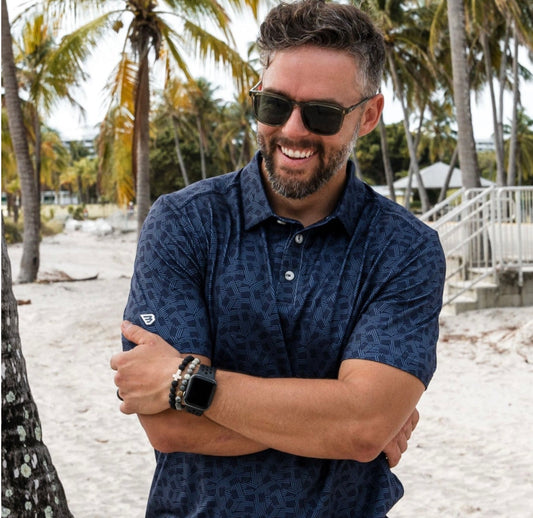 BURLEBO Navy Stars & Stripes Performance Polo