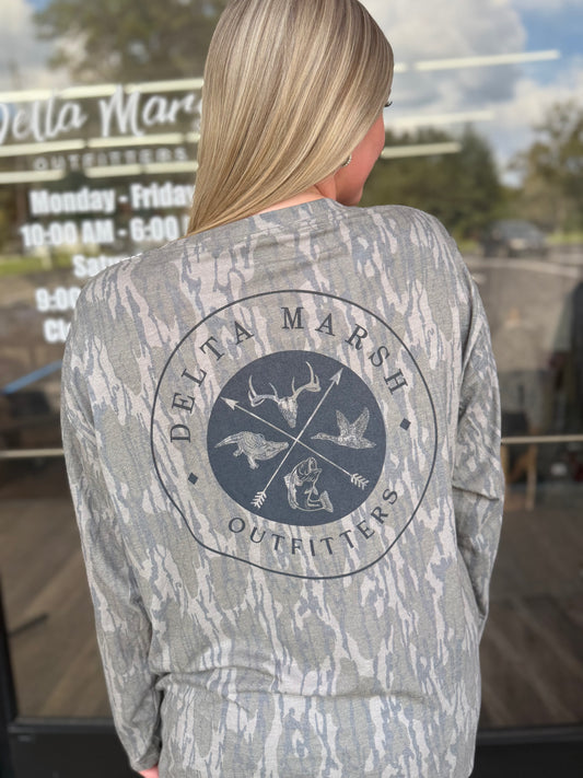 Adult Long Sleeve Mossy Oak OG Delta Marsh Tshirt - Bottomland