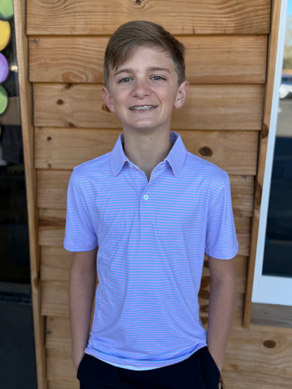Youth Pink and Light Blue Stripe Polo
