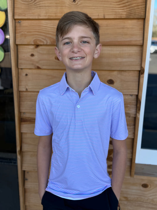 Youth Pink and Light Blue Stripe Polo
