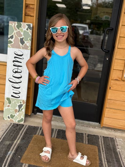 Relaxed Tank Dress with Built-In Romper Lining: Blue Aqua