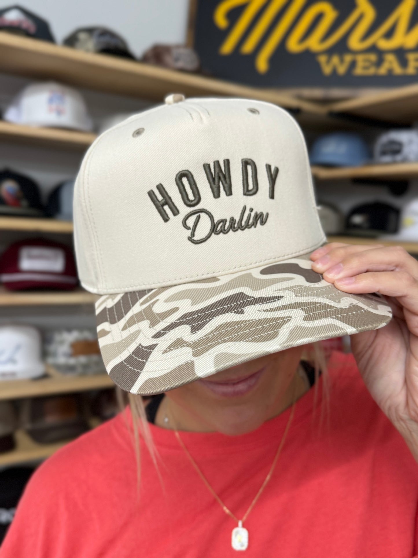 MHC Howdy Darlin Trucker Hat: Brown Camo/Natural Otto