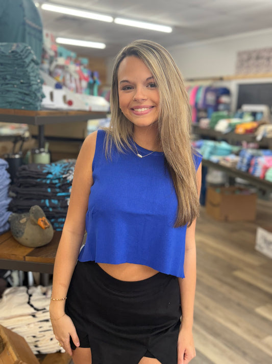 CSW17339 - BACK BOW TIE SLEEVELESS TOP: Royal Blue