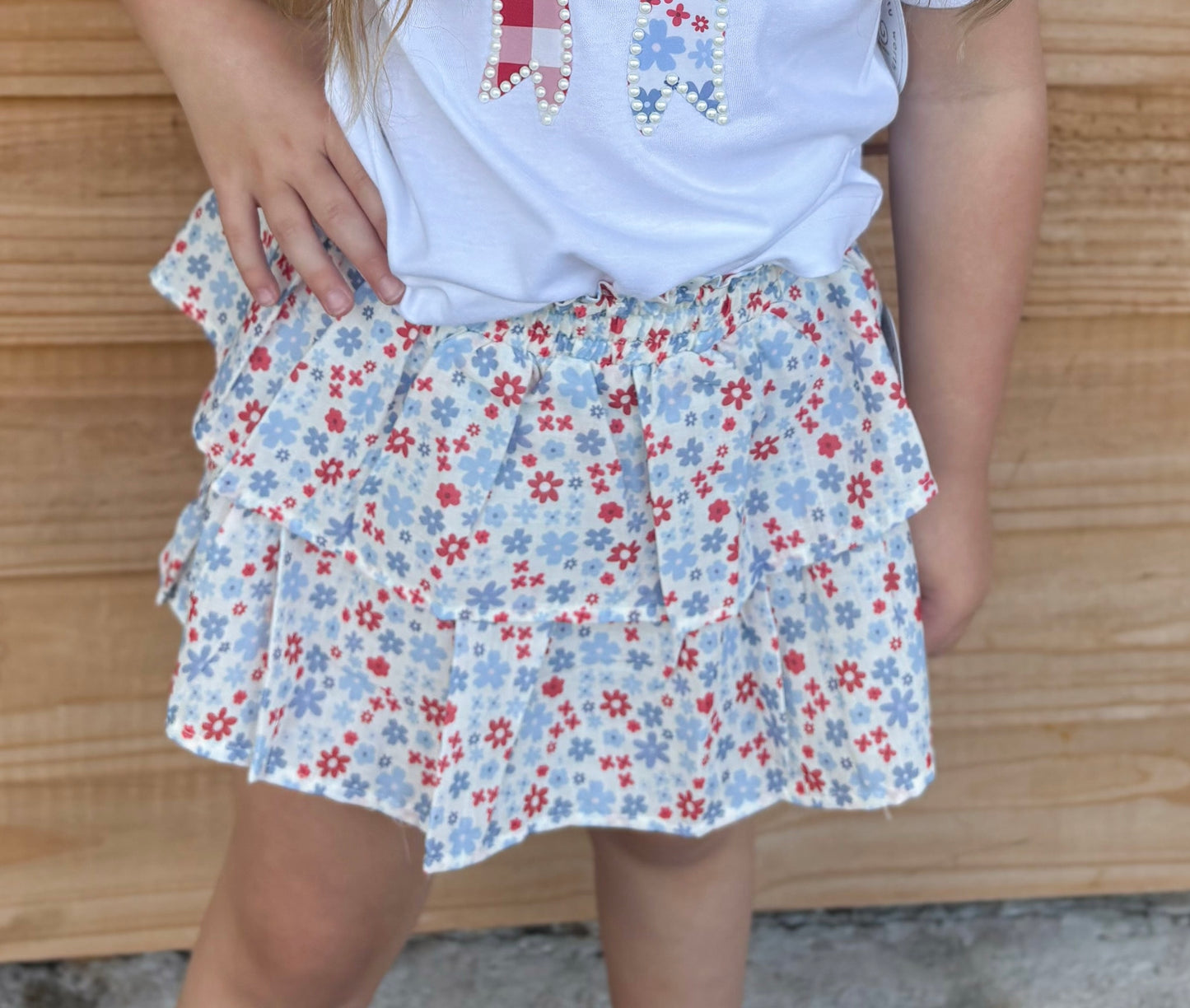 Patriotic Floral Skort - Fourth of July - Kids Clothing