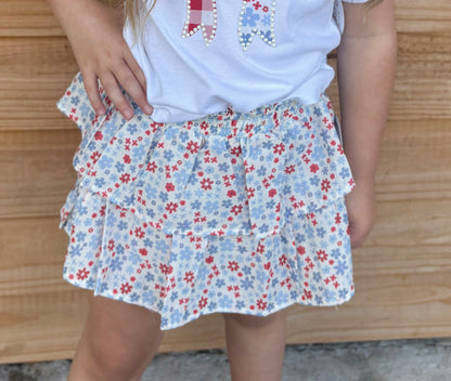 Patriotic Floral Skort - Fourth of July - Kids Clothing