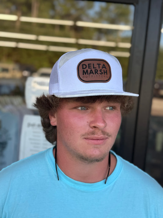 Delta Marsh Leather Patch - White Camo 7 Panel
