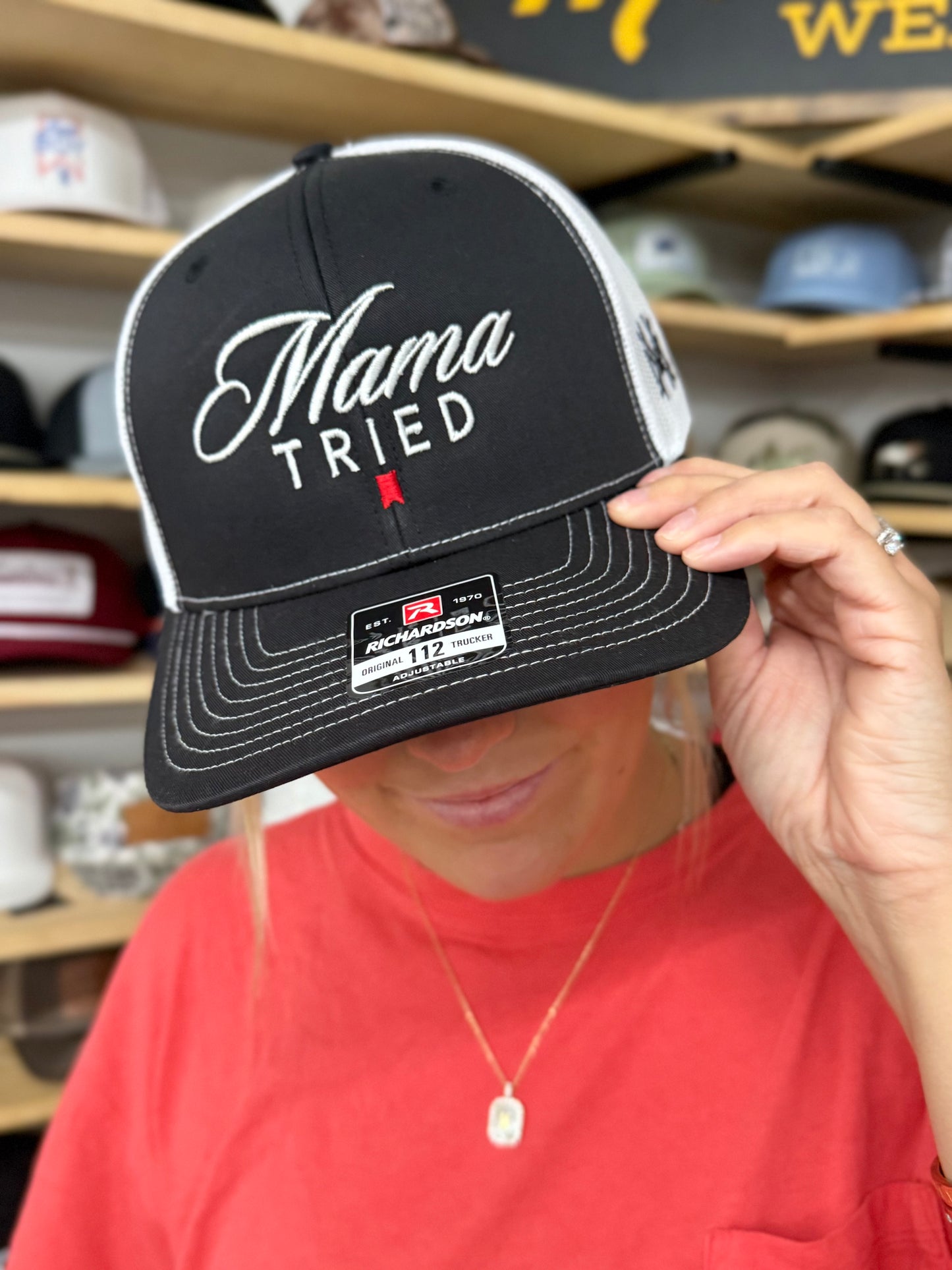 MHC Mama Tried Ultra Trucker Hat: 112 Richardson Black/White
