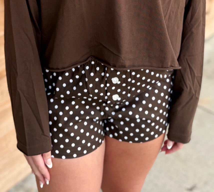 Local Girl Boxer Shorts - Espresso Polka Dot