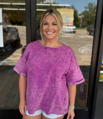 French Terry Acid Washed Tee Shirts - LT Plum - TTW - 5314A