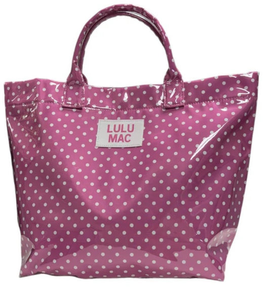 Lulu Mac Vinyl Tote Bag Pink/White Dot
