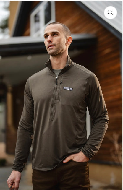 Local Boy Waffle Half Zip -Olive Green