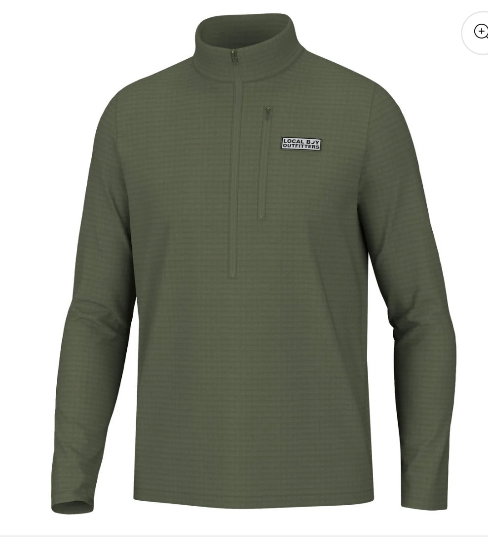 Local Boy Waffle Half Zip -Olive Green