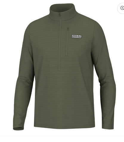 Local Boy Waffle Half Zip -Olive Green