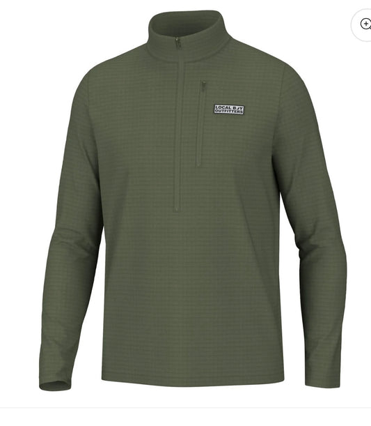 Local Boy Waffle Half Zip -Olive Green