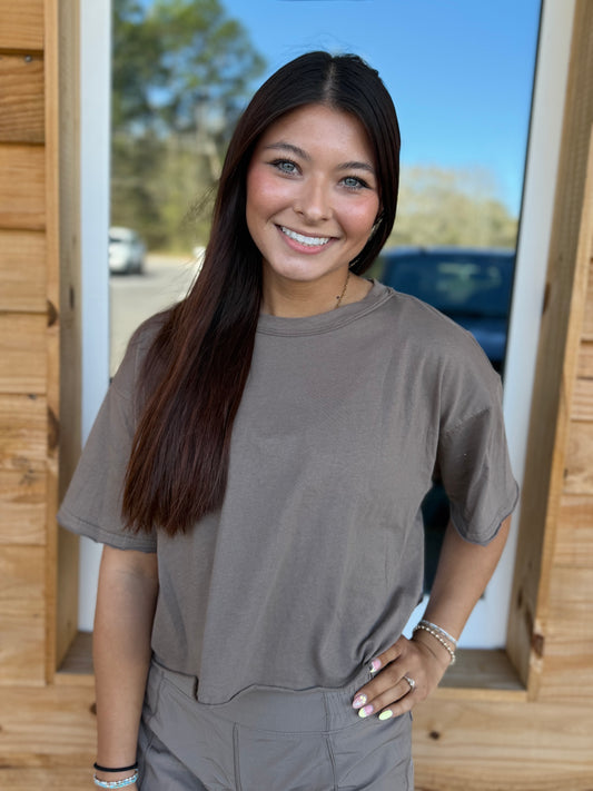 Local Girl Boxy Crop SS Tee - Cocoa