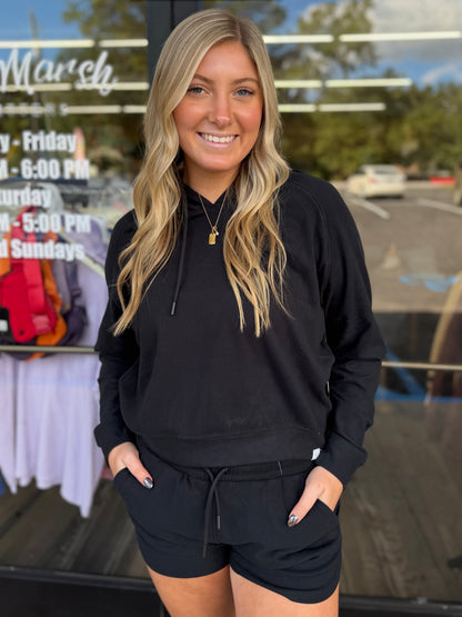 Local Girl Velvet Fleece Crop Hoodie - Black