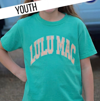 Youth Lulu Mac Stripe Cream Sickle Sky/Island Green Comfort Colors T-Shirt