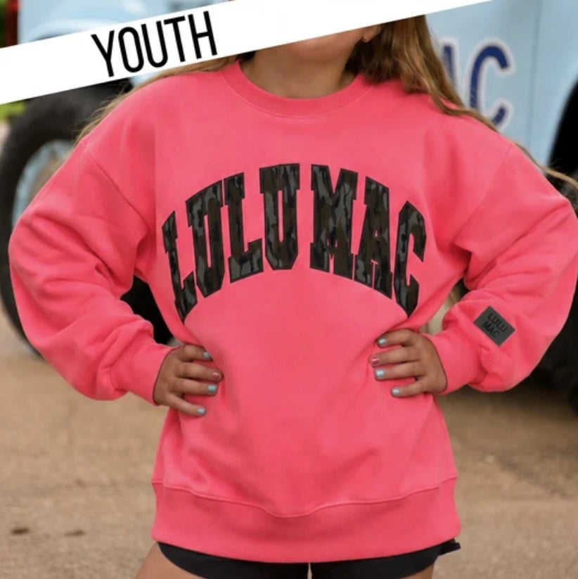 YOUTH MOSSY OAK BOTTOMLAND LULU MAC SWEATSHIRT- Bubblegum