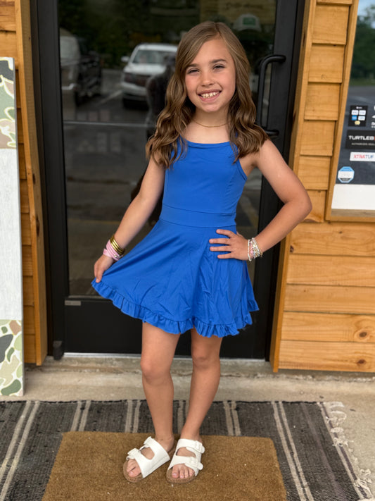 ruffle girls summer active wear: Blue
