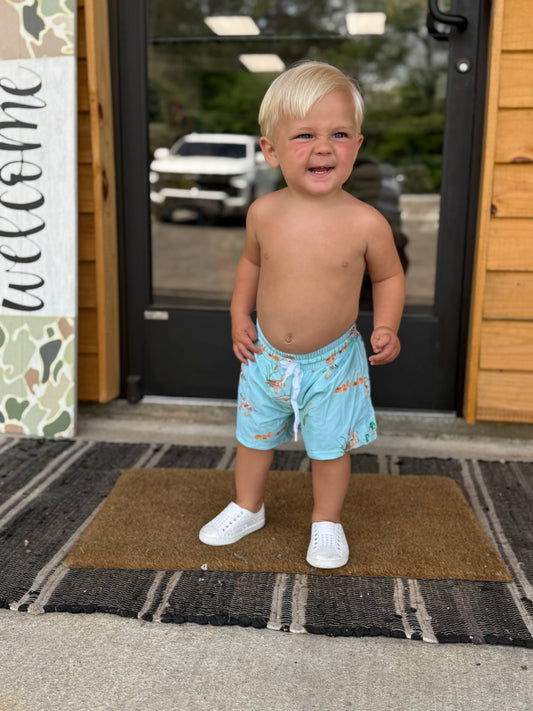 Duck kids boys summer swim trunks: Kids green style