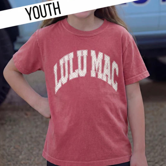 Youth Lulu Mac Crimson Polka Dot Comfort Colors T-Shirt