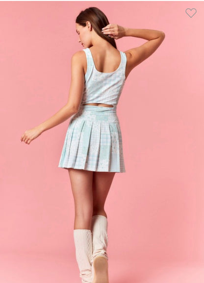 Patchwork Pleated Cutout Romper