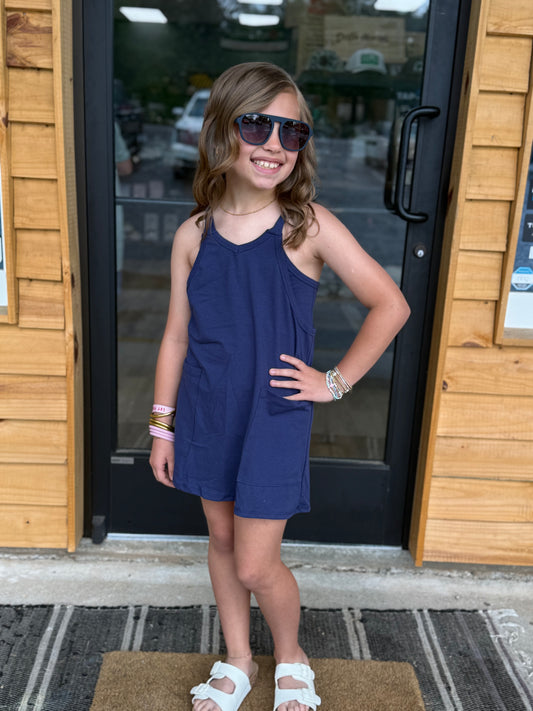Relaxed Tank Dress with Built-In Romper Lining: Navy