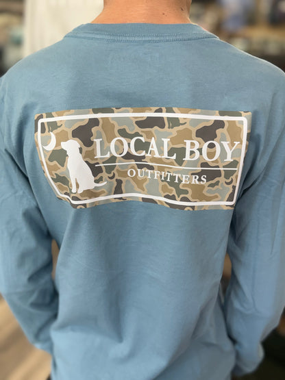 Youth Local Boy Outfitters - Long Sleeve Sand Dog & Moon Camo Plate - Slate