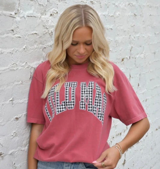 Lulu Mac Houndstooth Adult Crimson Comfort Colors Tee