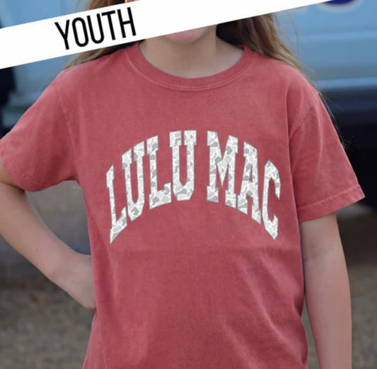 Youth Lulu Mac Camo Crimson Comfort Colors T-Shirt