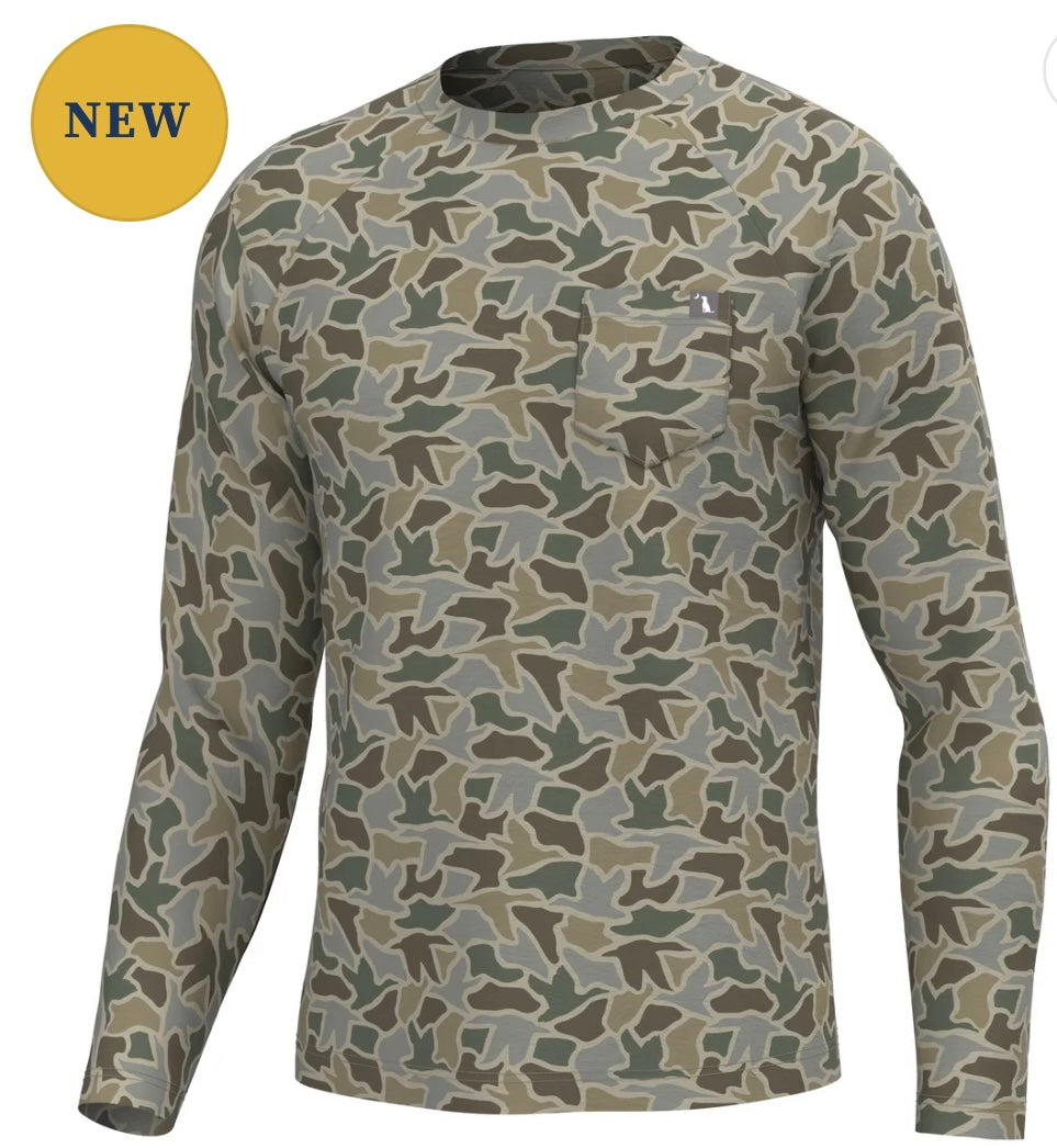 Youth Local Boy L/S Heather Blend Crew - Sand Duck Camo