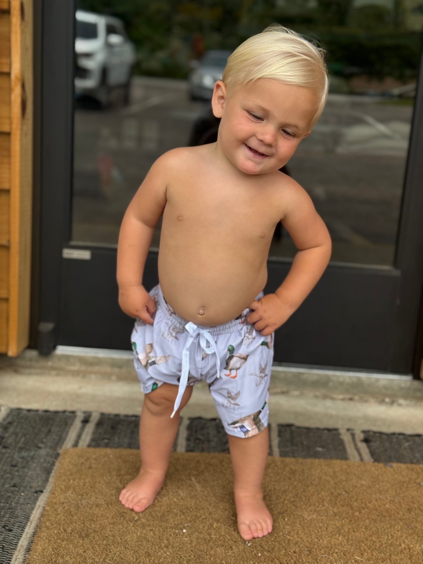 Duck kids boys summer swim trunks: Grey kids style