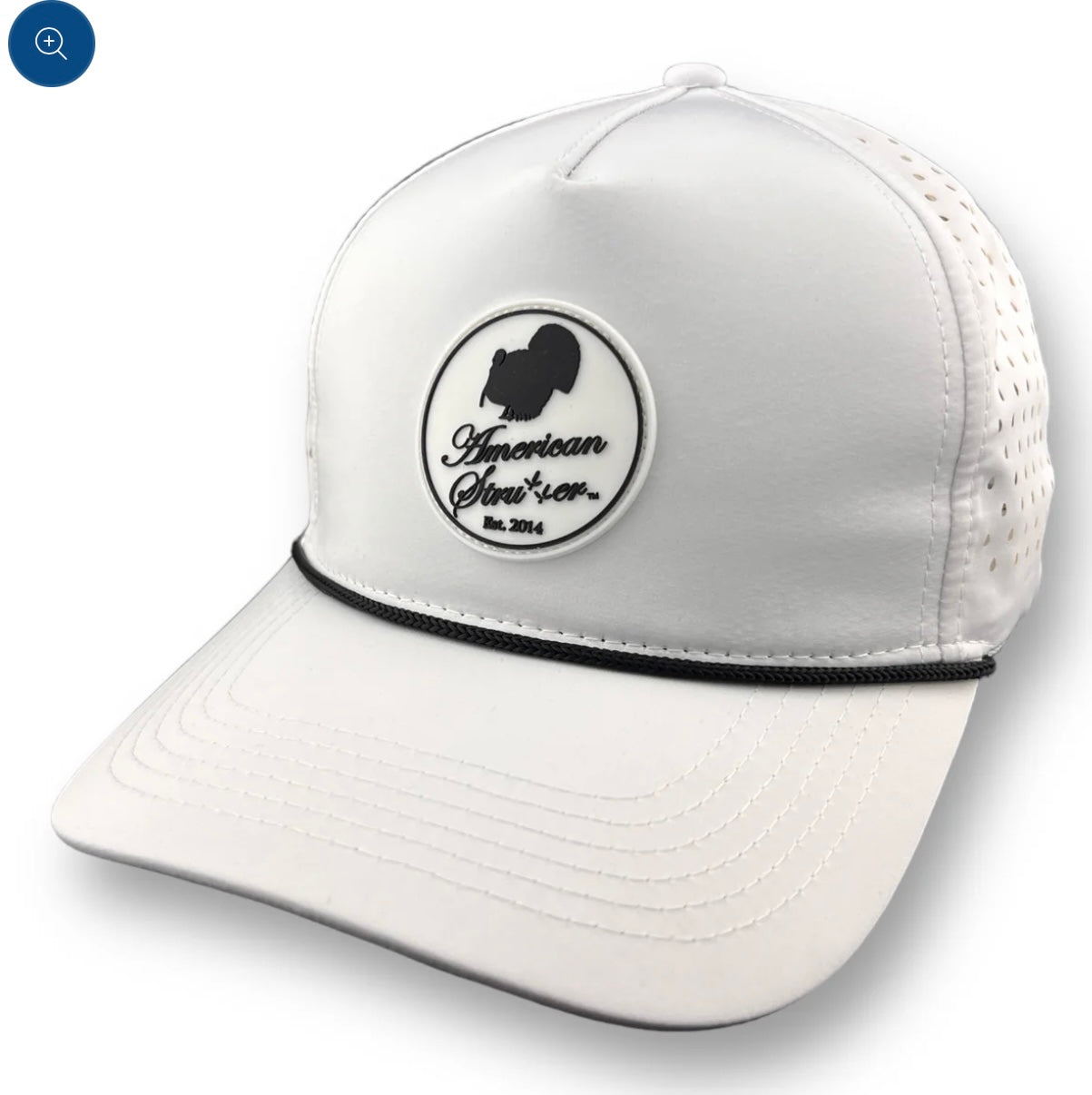 American Strutter Rubber Patch Rope Hat - White with Black Rope