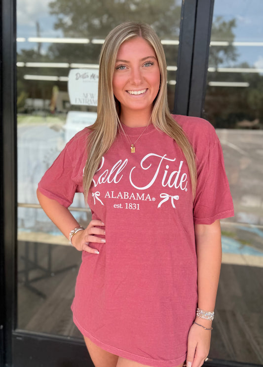 Bama Established Bows Crimson Comfort Colors Tee