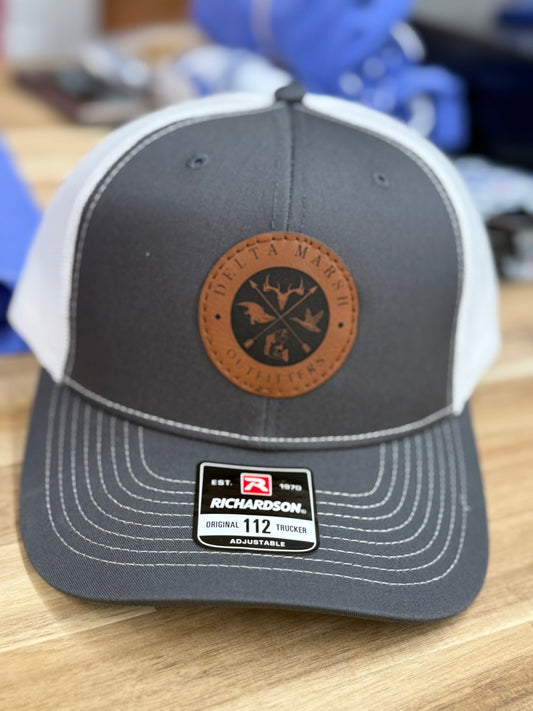 Delta Marsh Logo - Round Leather Patch - Richardson 112 - Charcoal/White
