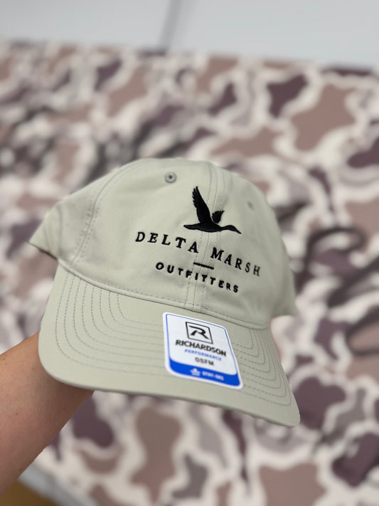 Delta Marsh Duck Block Logo  - Richardson - Khaki Unstructured - Black Embroidery