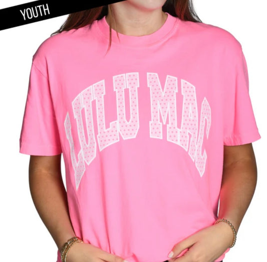 Youth Lulu Mac Neon Pink COMFORT COLORS Polka Dot TEE