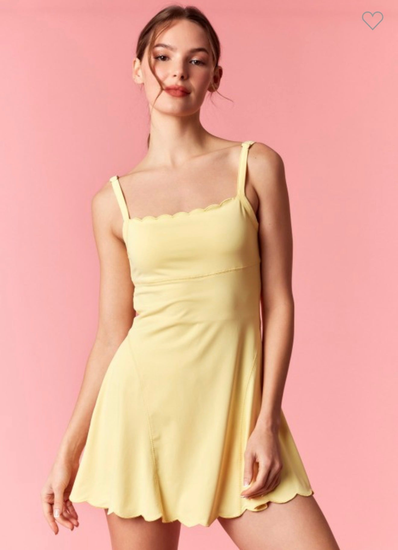 Scalloped Embroidery Edge A-Line Romper - Lemon