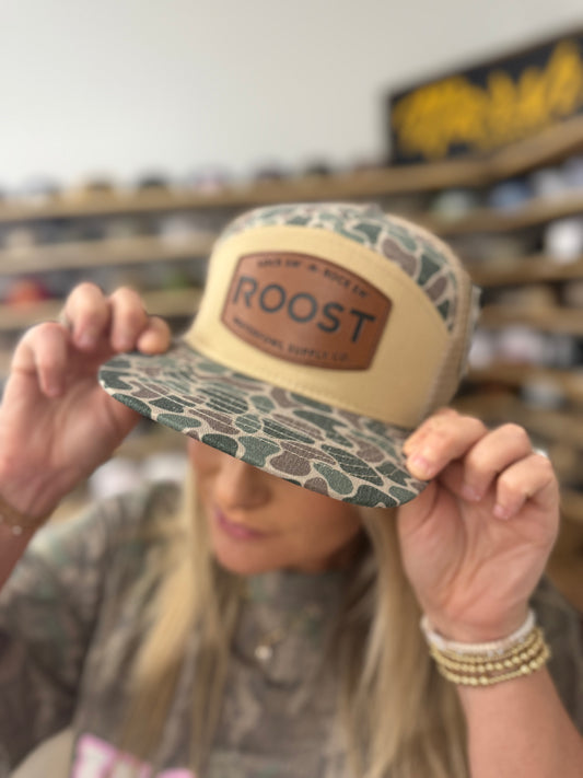 ROOST -7 PANEL OLD SCHOOL CAMO LOCK EM N ROCK EM - LEATHER PATCH (RH-R-55)