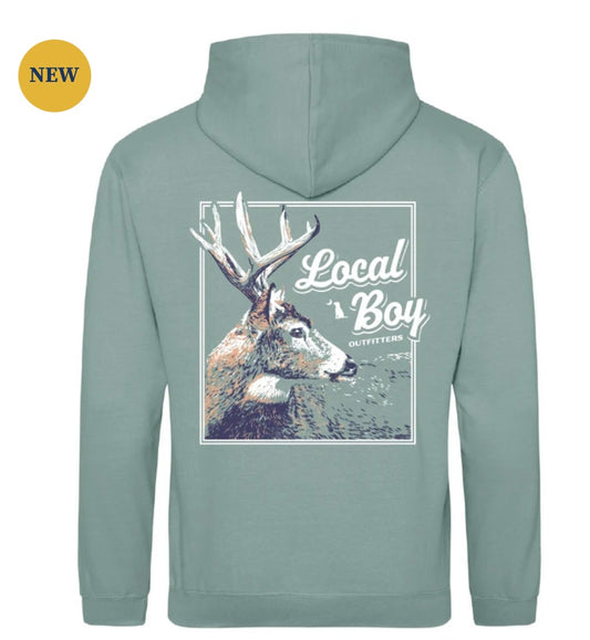 Local Boy Stag Profile Hoodie - Dusty Green