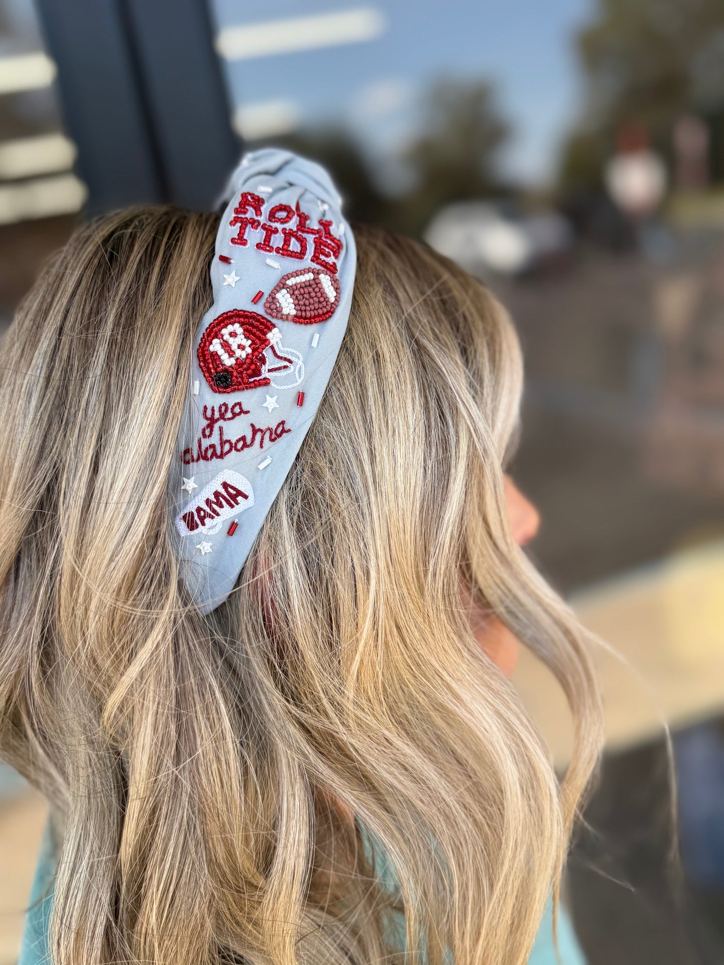 The University of Alabama Beaded Headband (light grey)