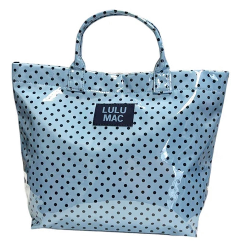 Lulu Mac Vinyl Tote Bag Light Blue/Navy Dot