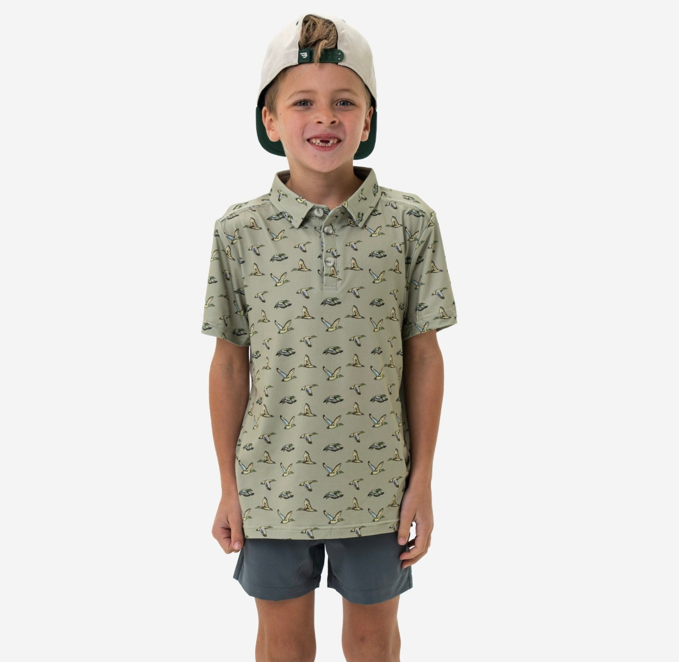 BURLEBO - Youth/Toddler Polo - Flying Ducks Green