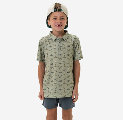 BURLEBO - Youth/Toddler Polo - Flying Ducks Green