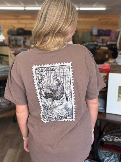 Speckle Bellies Turkey Stamp Tee- Espresso