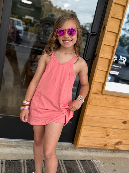 Relaxed Tank Dress with Built-In Romper Lining: Peach