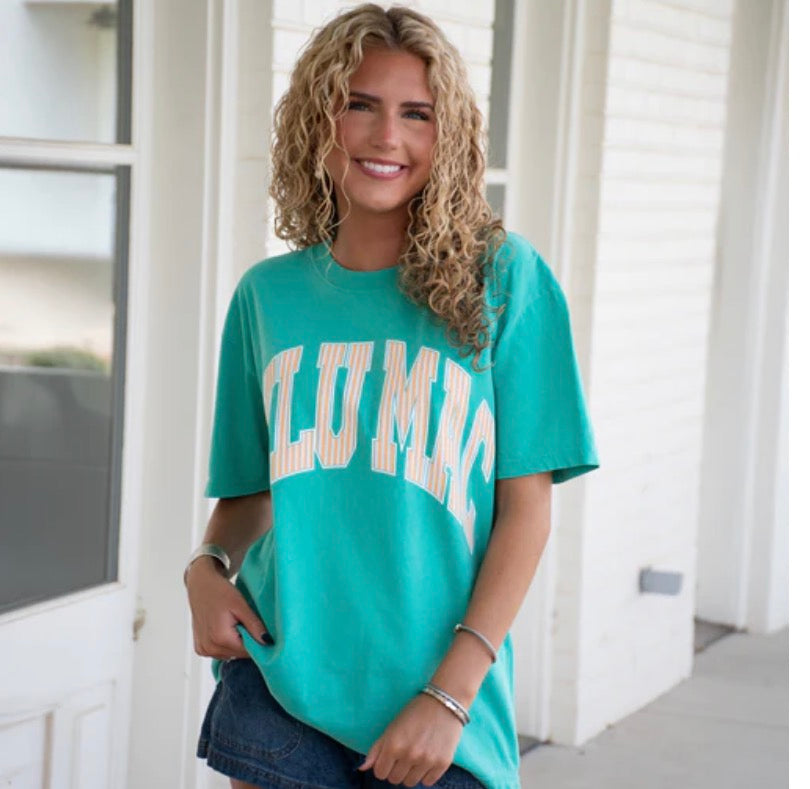 Lulu Mac Stripe ADULT CREAM SICKLE SKY/ISLAND GREEN COMFORT COLORS TEE